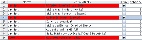Nastavení typu Náhodných X ze všech + fixní pozice
