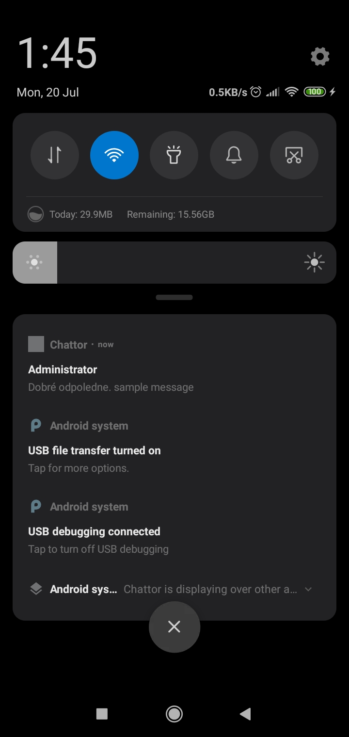 Příchozí zpráva - notifikace - mobil