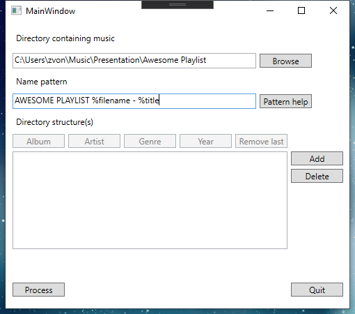 Program nastavený pro organizaci playlistu